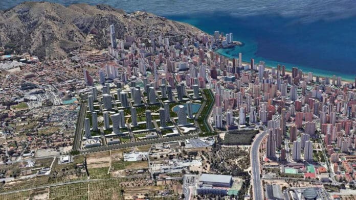 Au centre de l'image, création du Plan partiel 1/1 Ensanche Levante. Source : Mairie de Benidorm : Mairie de Benidorm