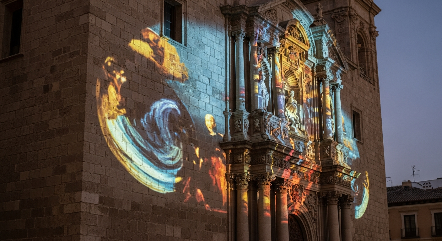 Un 'videomapping' recrée la vie de Goya pour inaugurer les Fiestas Goyescas à Saragosse.